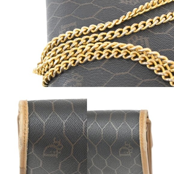 CHRISTIAN DIOR Logos Honeycomb Chain Shoulder Bag PVC Leather Brown Gold 69EF575 - Picture 8 of 13